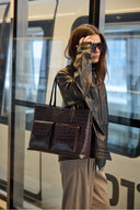 Markberg Kelsey Arbejdstaske Croco Espresso Brown Vintage